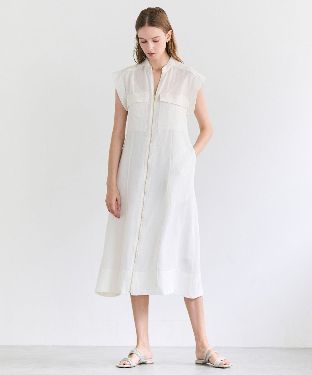 BEIGE， BERNARD / リネン混 フロントジップ スタンドカラードレス 
