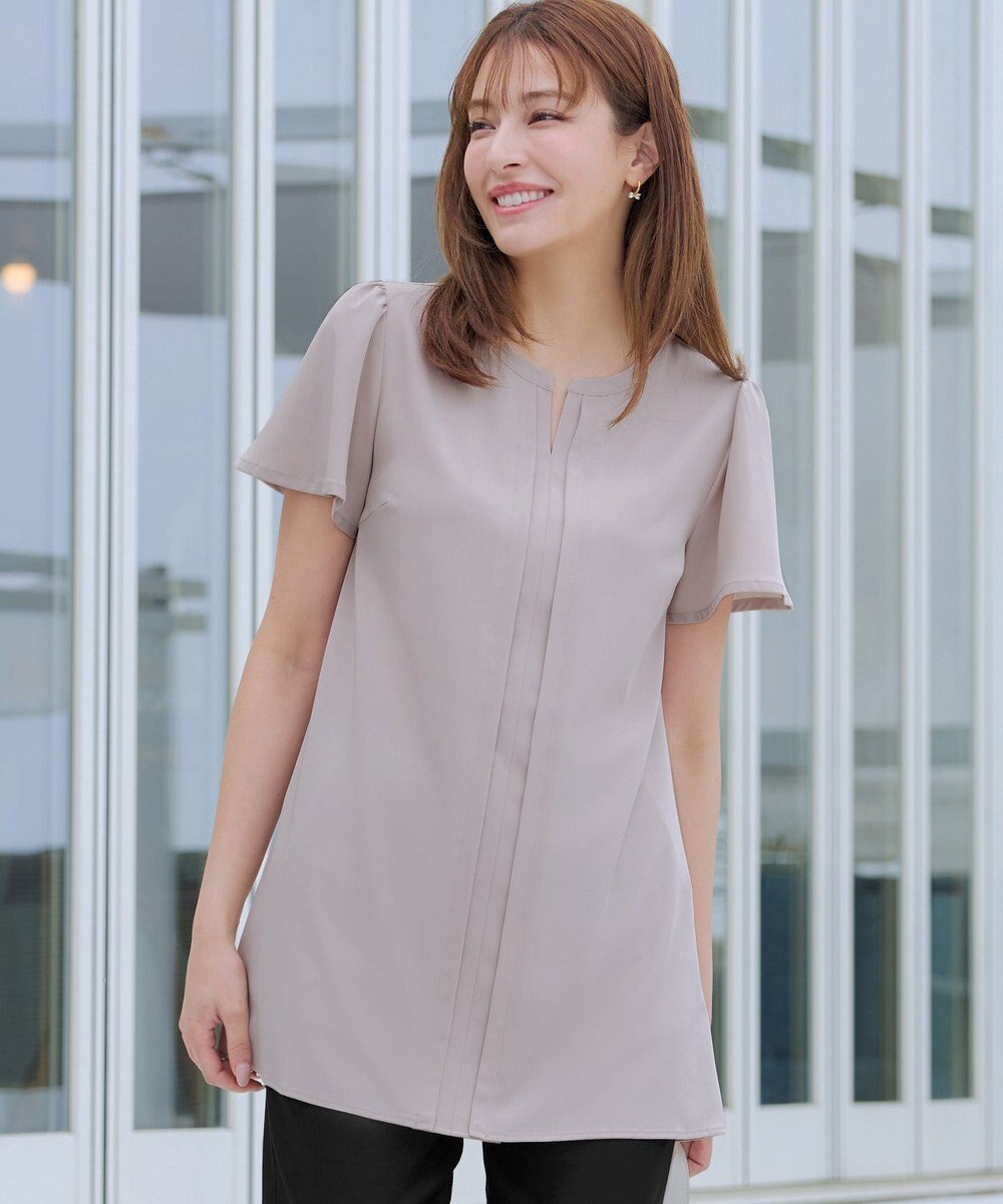 Tiaclasse 【洗える】フロントタックフレアスリーブチュニックブラウス 