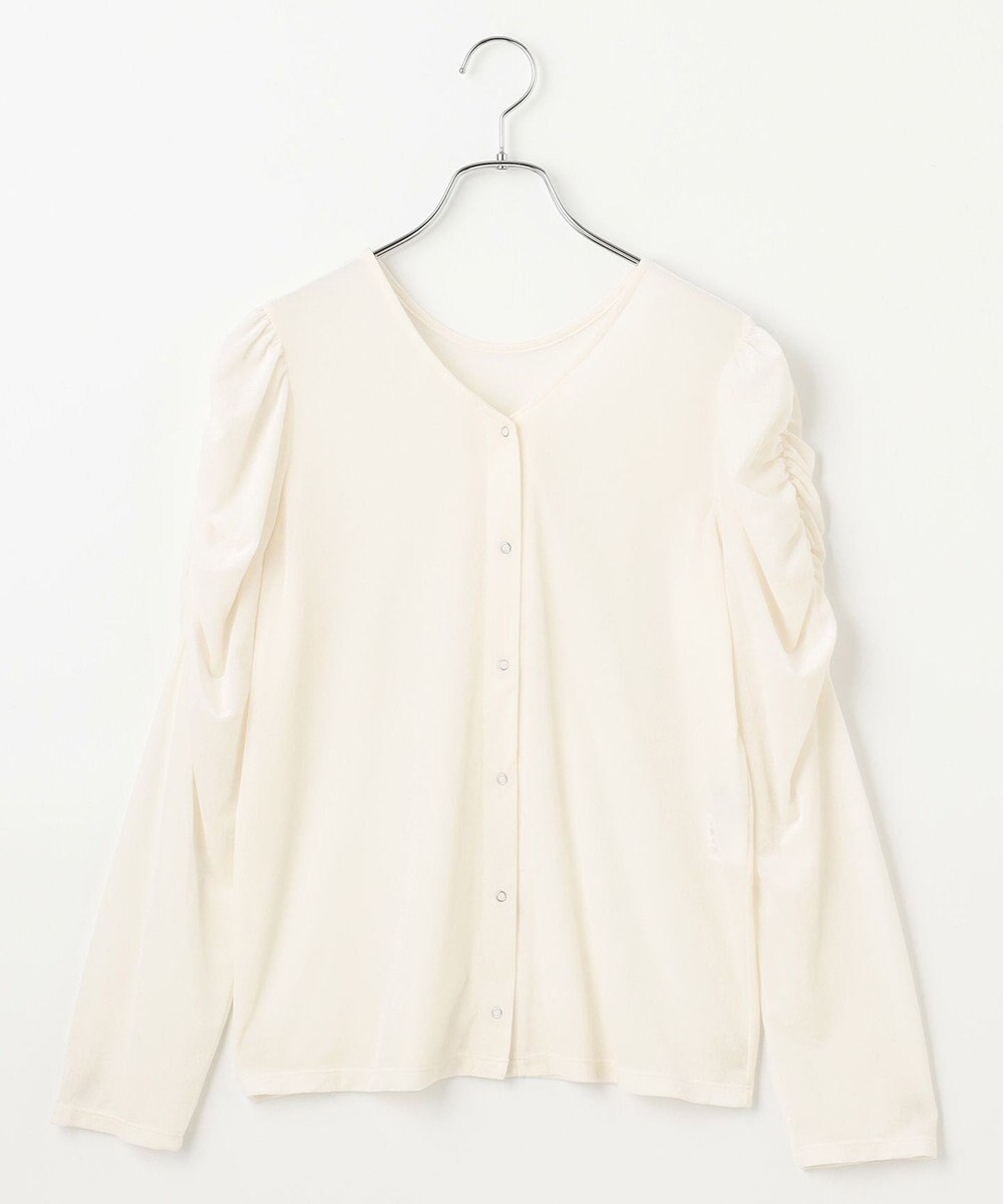 #Newans 【洗濯機可／ 前後着用可】 ギャザースリーブシアーベロアカーディガン 