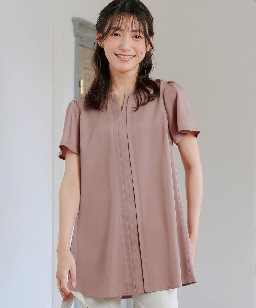 Tiaclasse 【洗える】フロントタックフレアスリーブチュニックブラウス 