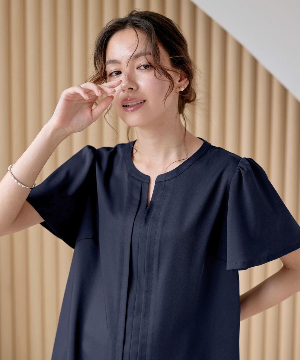 Tiaclasse 【洗える】フロントタックフレアスリーブチュニックブラウス 