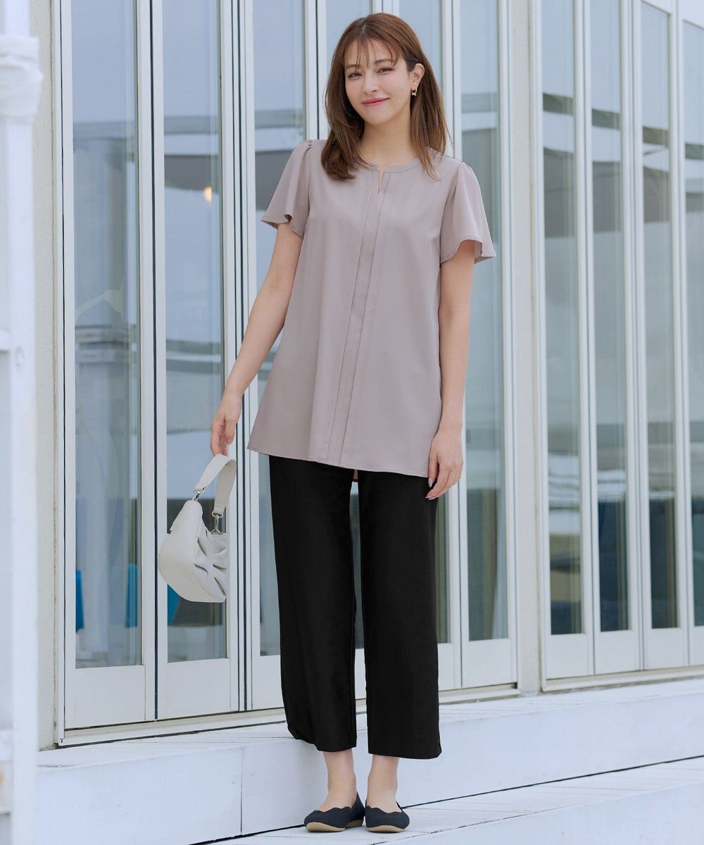 Tiaclasse 【洗える】フロントタックフレアスリーブチュニックブラウス 