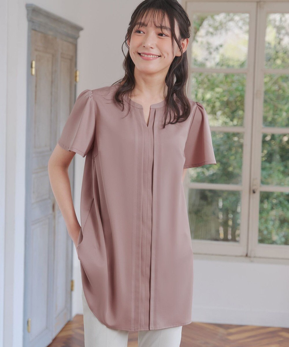 Tiaclasse 【洗える】フロントタックフレアスリーブチュニックブラウス 