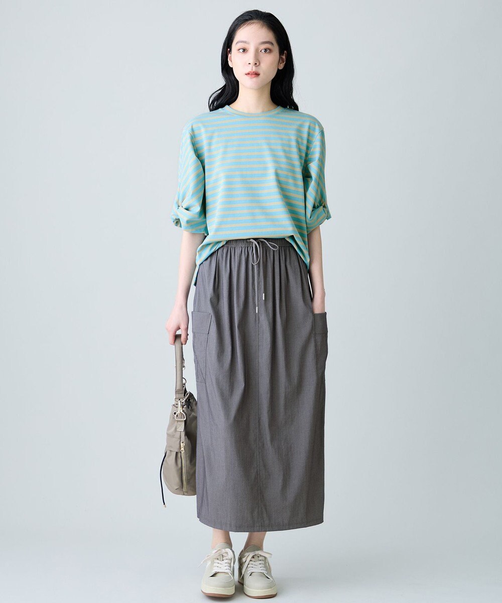 ANY L ツイストスリーブボーダートップス 