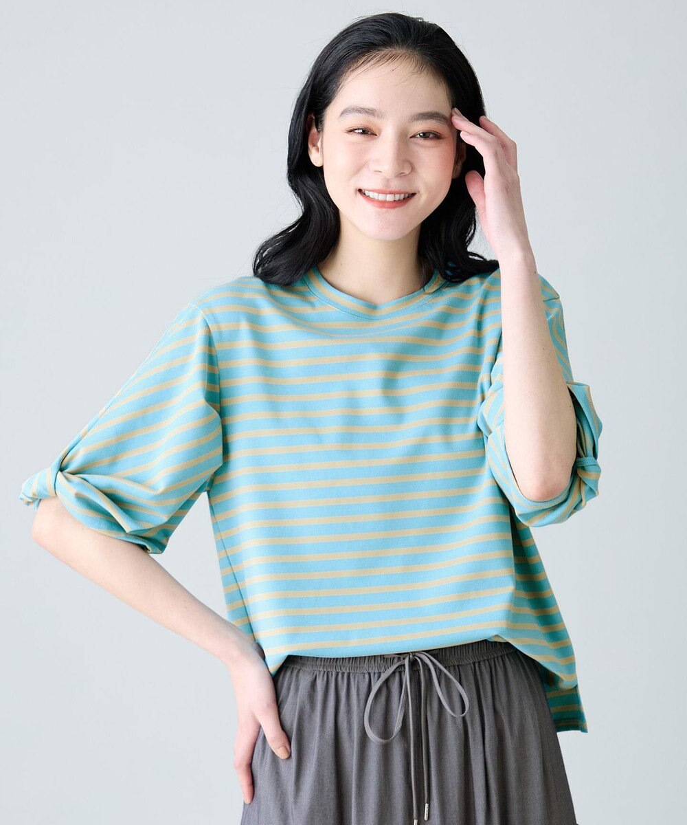 ANY L ツイストスリーブボーダートップス 