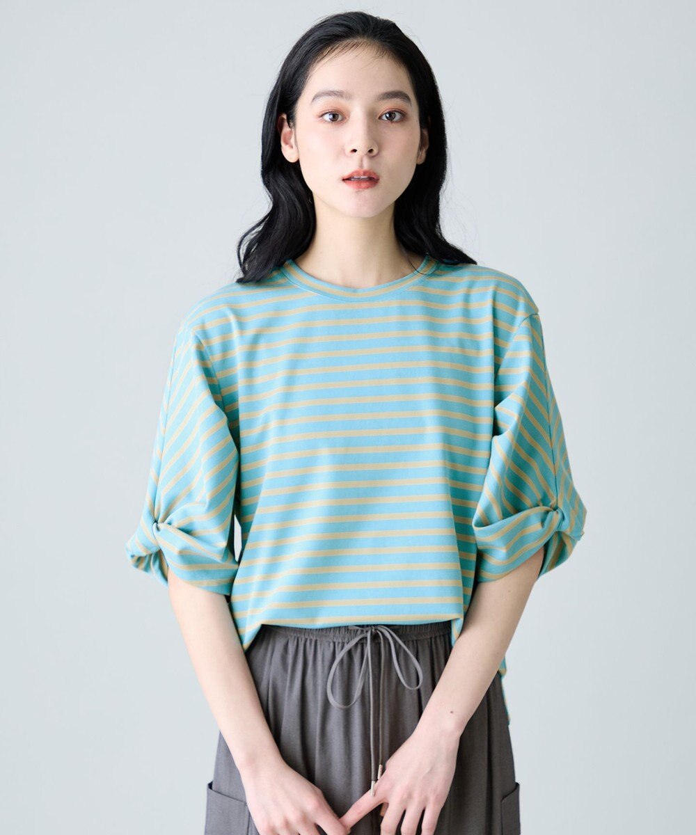 ANY L ツイストスリーブボーダートップス 