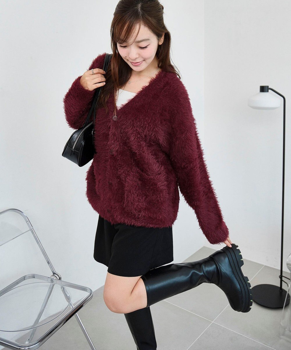 WEGO 【2025秋冬新作/ユニセックス着用ITEM/SMLサイズ展開】フェザーニットカーディガン 