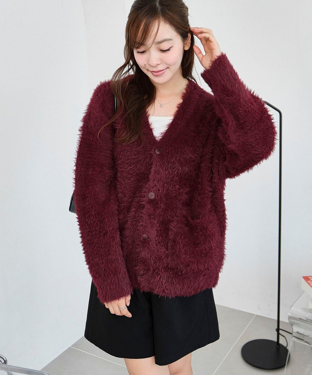 WEGO 【2025秋冬新作/ユニセックス着用ITEM/SMLサイズ展開】フェザーニットカーディガン 