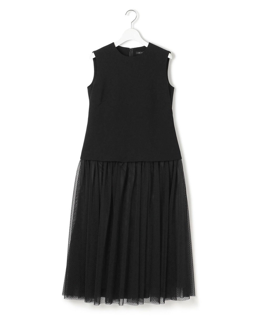 23区 L 【APPLAUDIR】クリアジョーゼット ドットチュールコンビ ドレス 