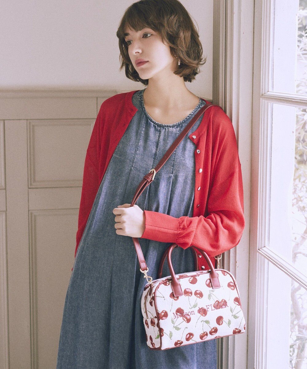 Maison de FLEUR チェリー柄ゴブランボストンバッグ 
