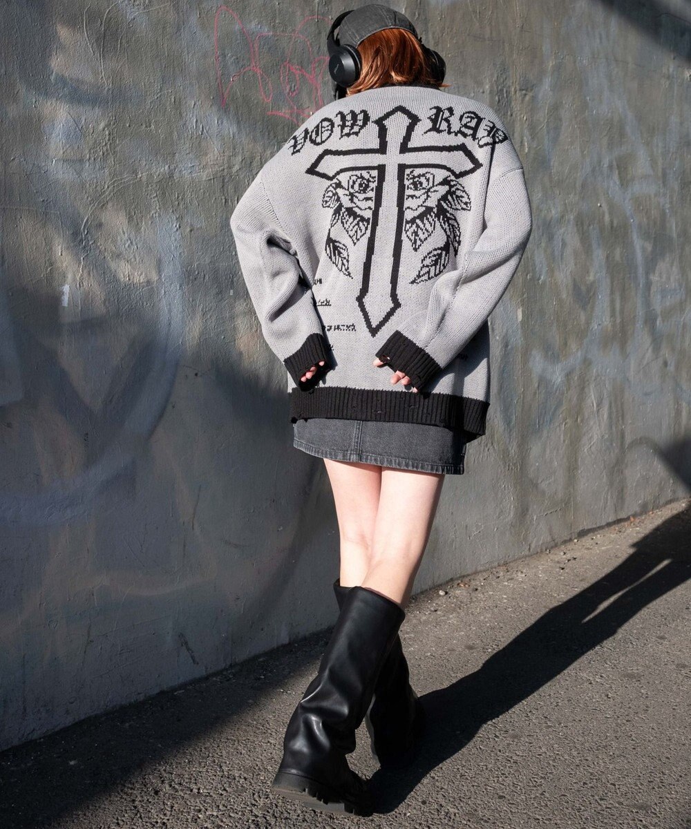 WEGO クロスダメージニットBIGブルゾン 