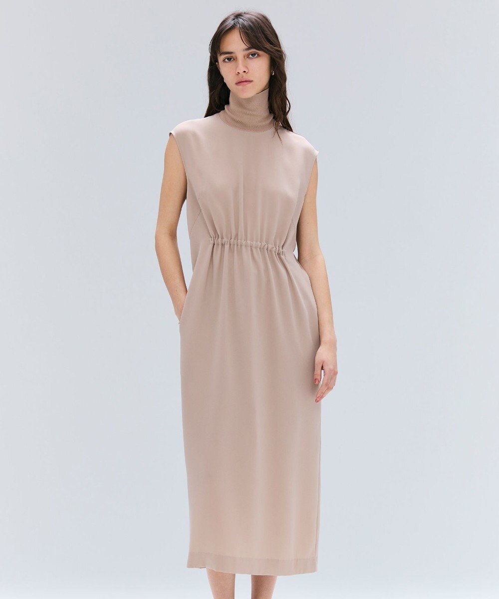 BEIGE， 【洗える】FLEUR / ニットコンビハイネックノースリーブドレス 