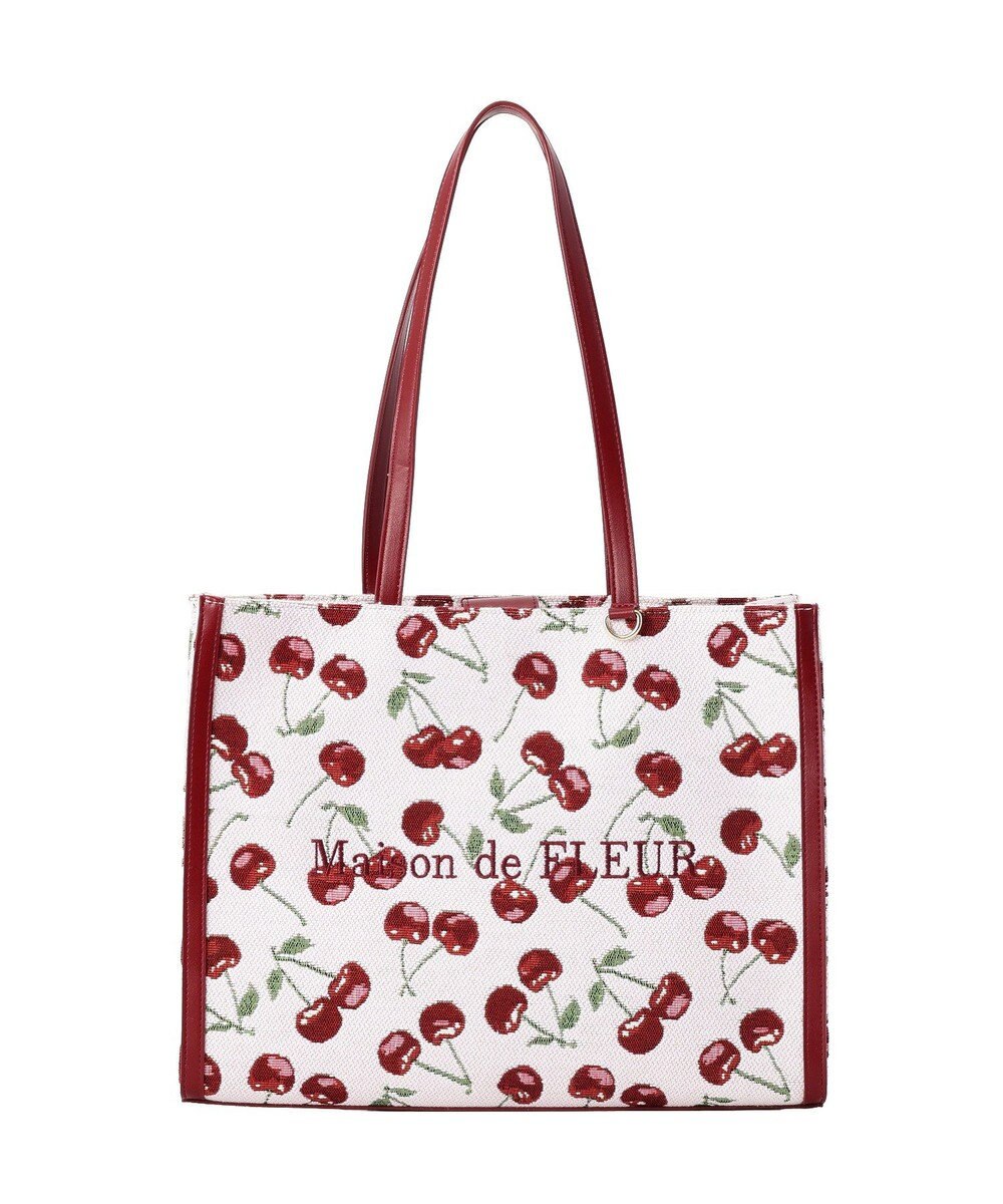 Maison de FLEUR チェリー柄ゴブランスクエアトートバッグ 