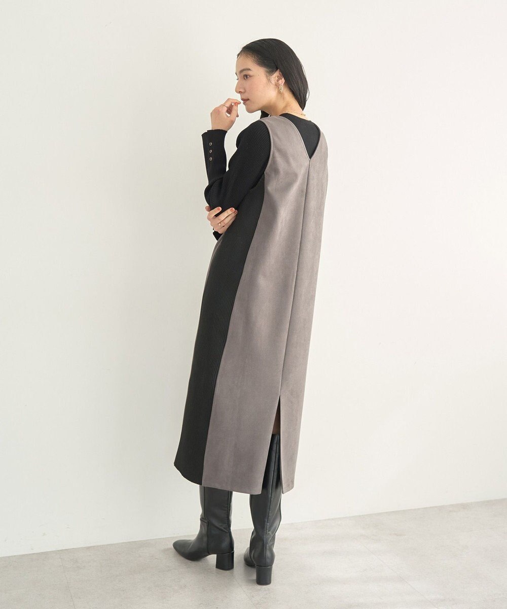 YECCA VECCA ニット切替フェイクスエードジャンスカ 