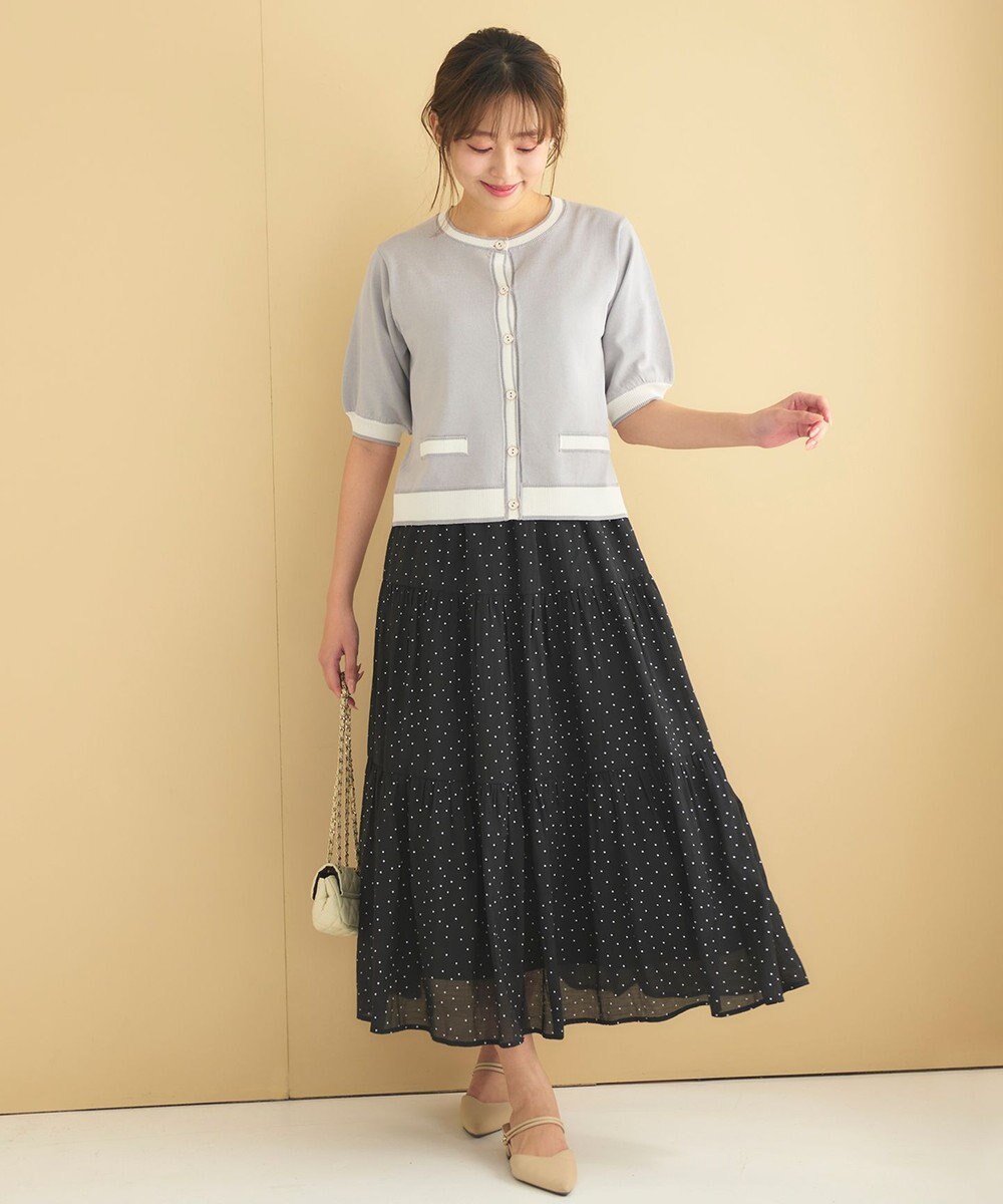 Feroux 【洗える】バイカラーハーフスリーブ カーディガン 