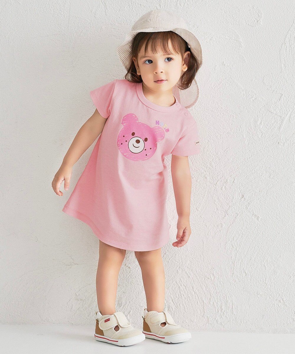 MIKI HOUSE HOT BISCUITS 【80-120cm】カラフルビーンズ フェイスプリント 半袖ワンピース 