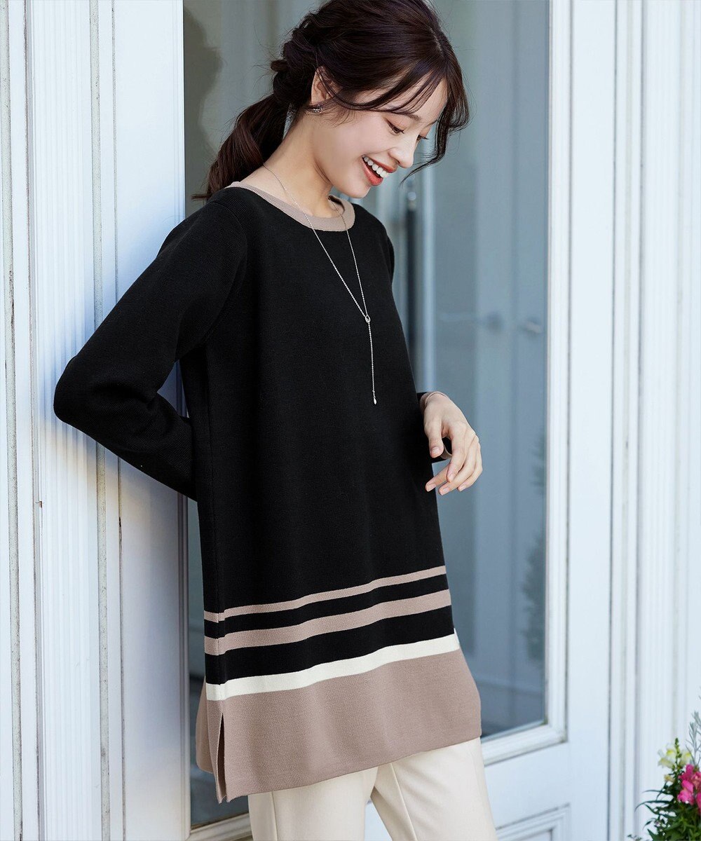 Tiaclasse L 【洗える】カラー配色ニットチュニック 