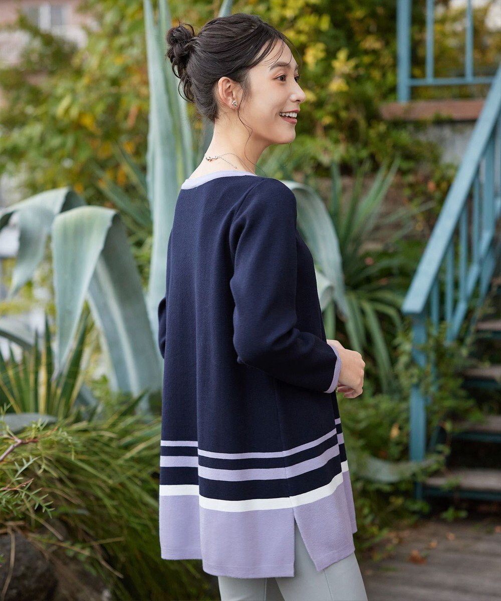 Tiaclasse L 【洗える】カラー配色ニットチュニック 