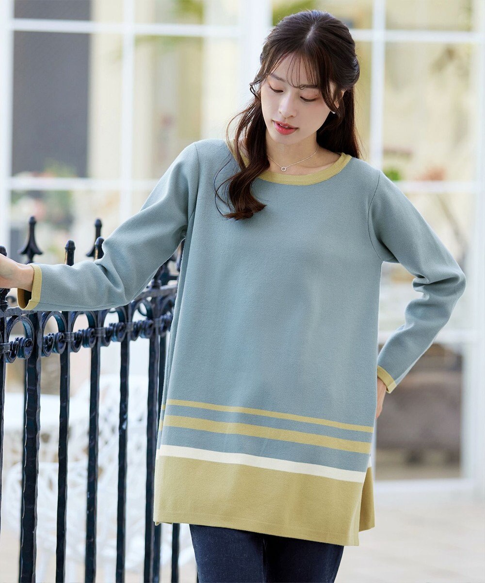 Tiaclasse L 【洗える】カラー配色ニットチュニック 