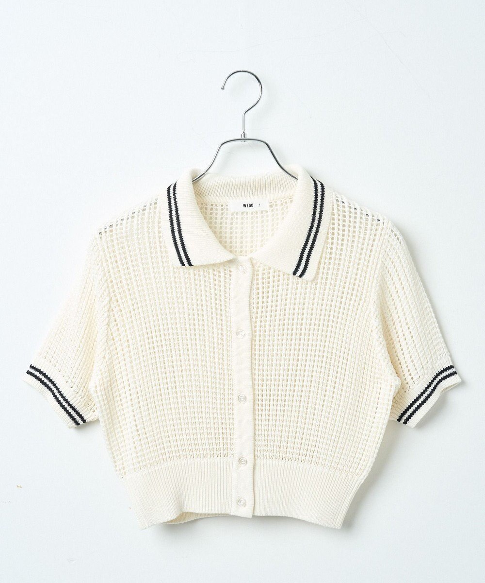 WEGO 襟付きメッシュニットショートカーデ 