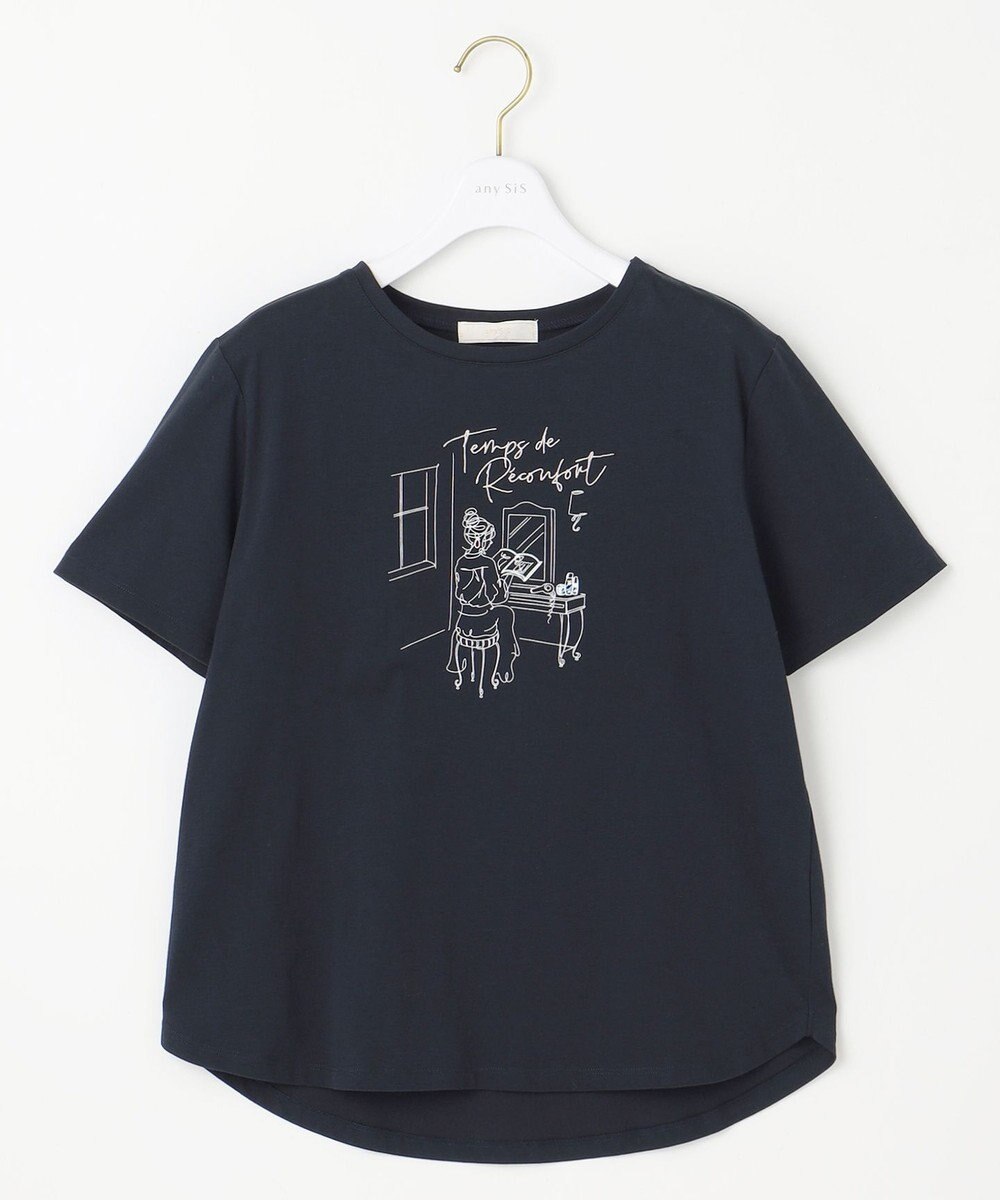 ANY SIS L 線画×刺繍ロゴ Tシャツ 
