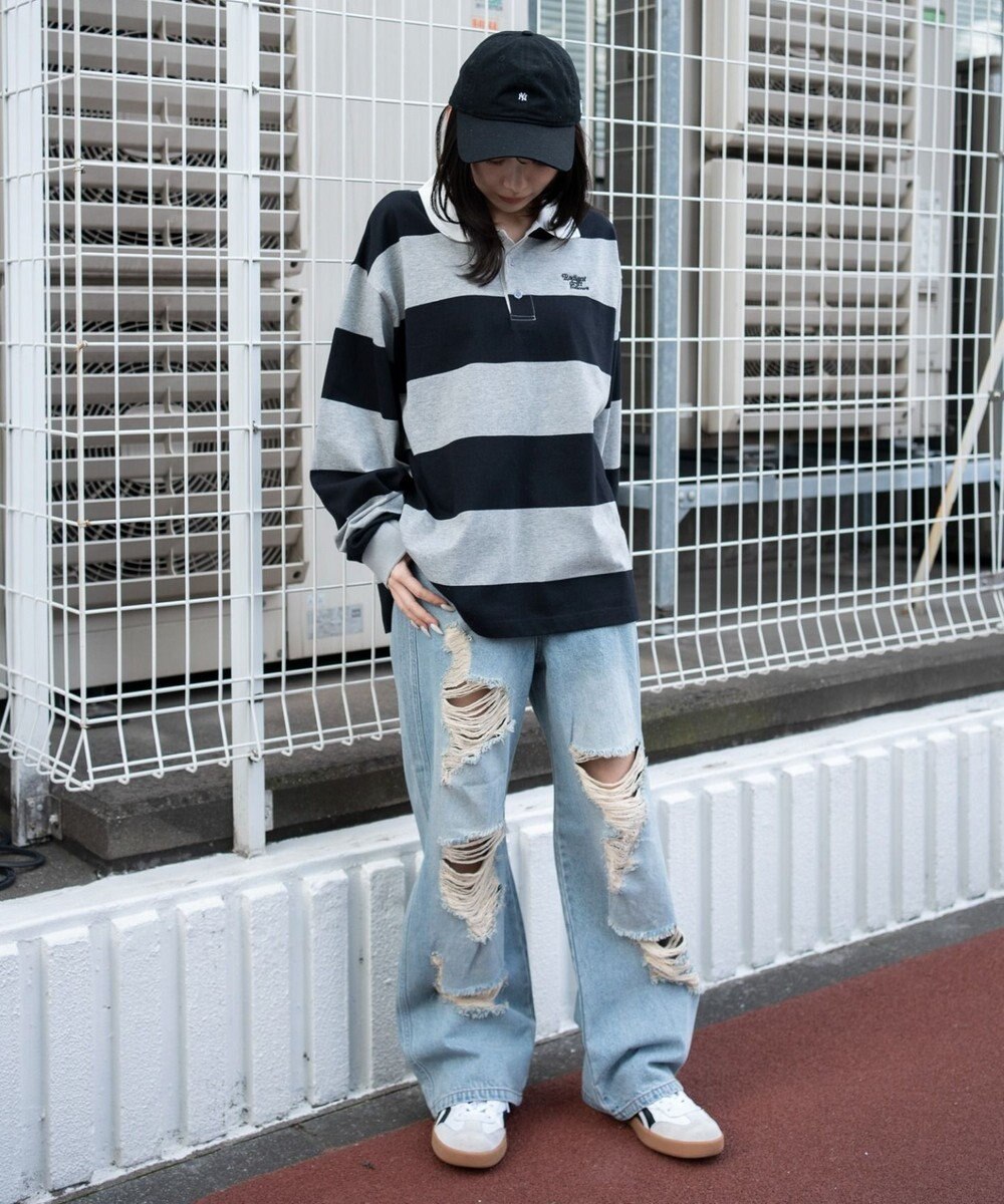 WEGO ダメージストレートデニムパンツ 