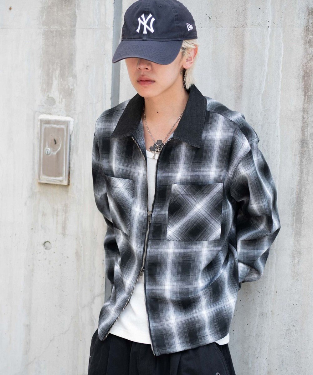 WEGO 【ユニセックス着用ITEM/MLサイズ展開】オンブレチェックシャツジャケット 