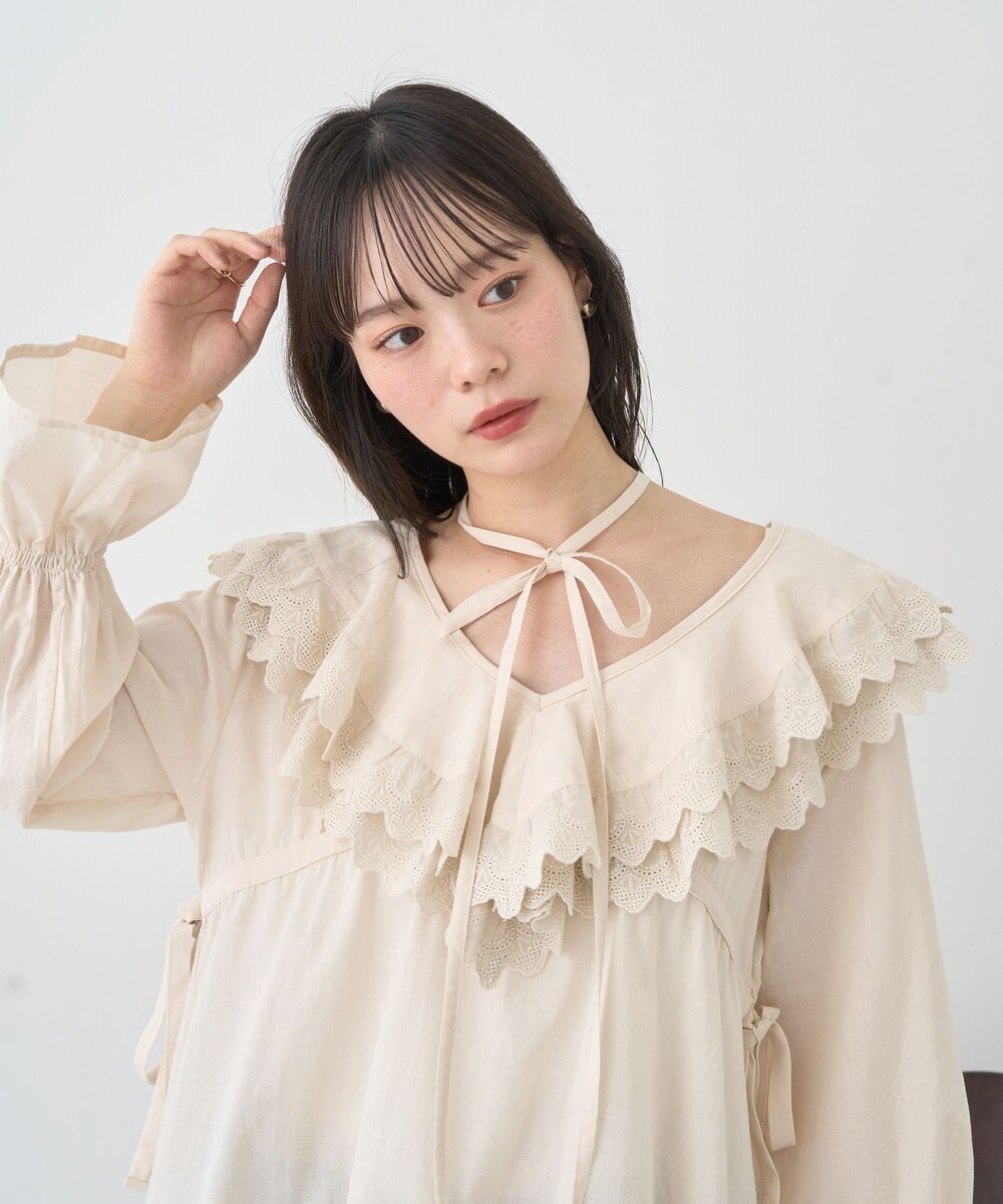 earth music&ecology 【綿100％】サイドリボンラッフルミニワンピース 