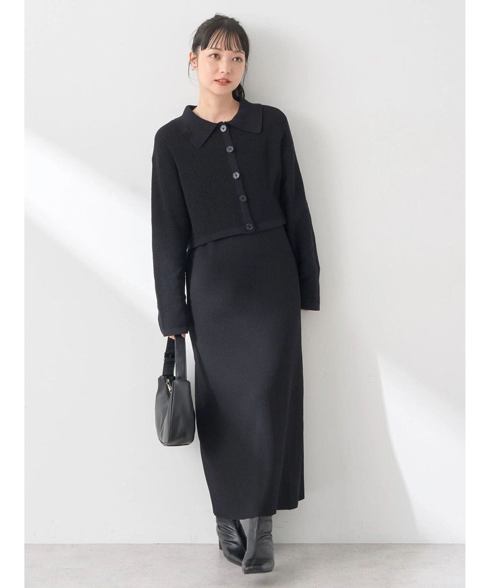 earth music&ecology ＳＥＴ２点襟付きカーディガン＋ニットワンピース 