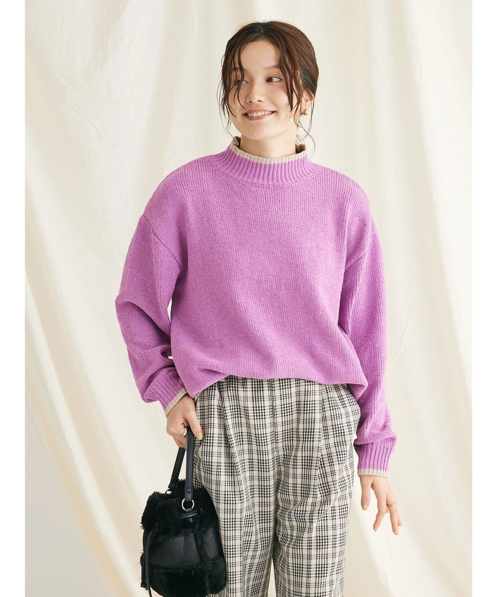 CRAFT STANDARD BOUTIQUE 洗えるモールニット配色プルオーバー 