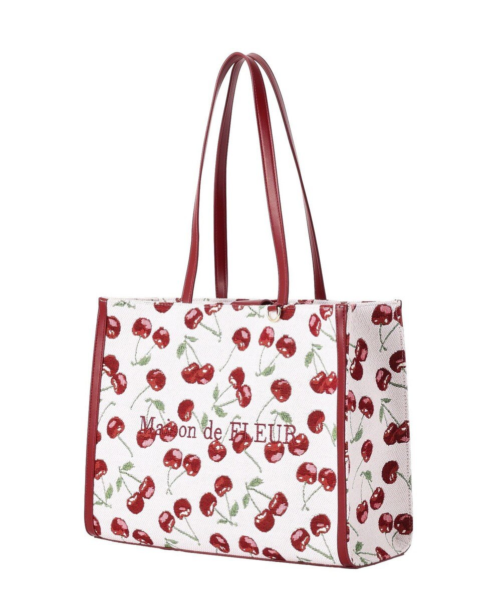 Maison de FLEUR チェリー柄ゴブランスクエアトートバッグ 
