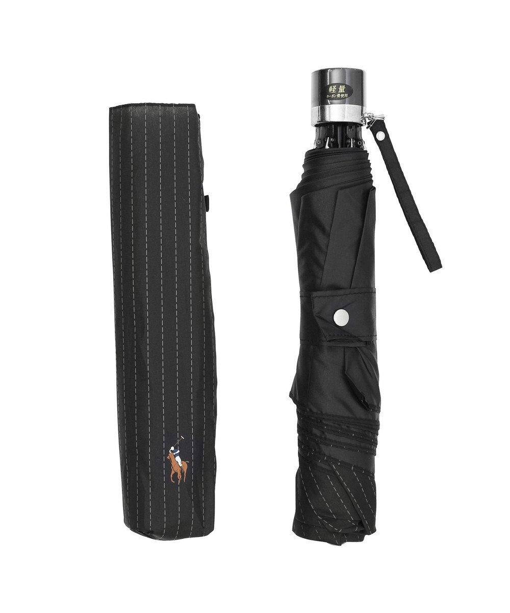 MOONBAT POLO RALPH LAUREN 折りたたみ傘 メンズ ストライプ ワンポイント刺繍 大きめ60cm 