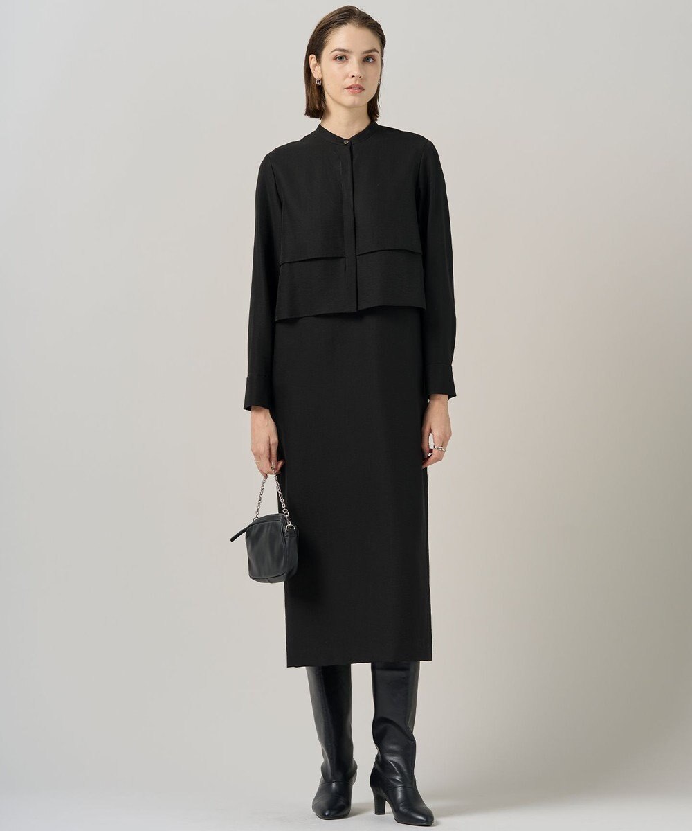 ICB 【洗える】ウールワッシャーツイル シャツドッキング ワンピース 