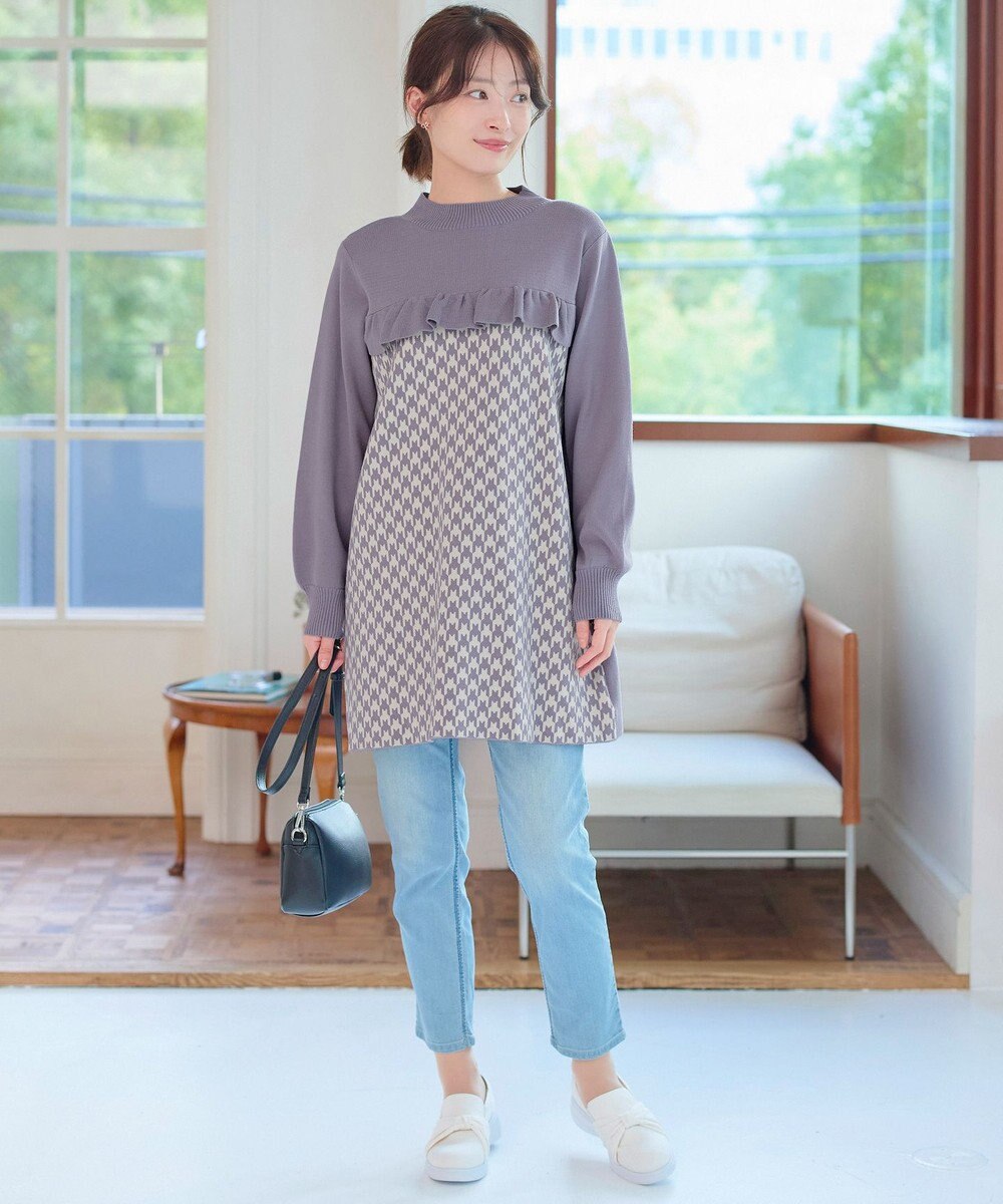 Tiaclasse L 【洗える】ジャカードフリルチュニック 