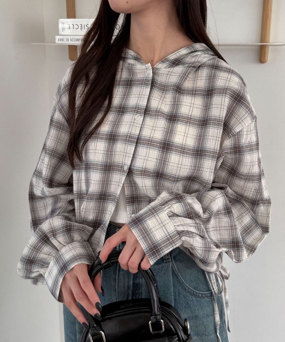 WEGO チェックショートフードシャツ 