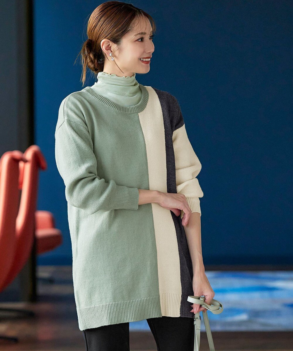 Tiaclasse 【洗える】配色ニットチュニック 