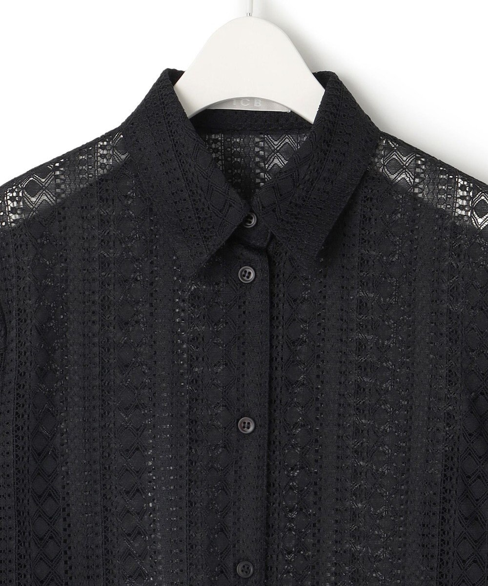 ICB 【洗える】 ストライプラッセルレース シャツ 