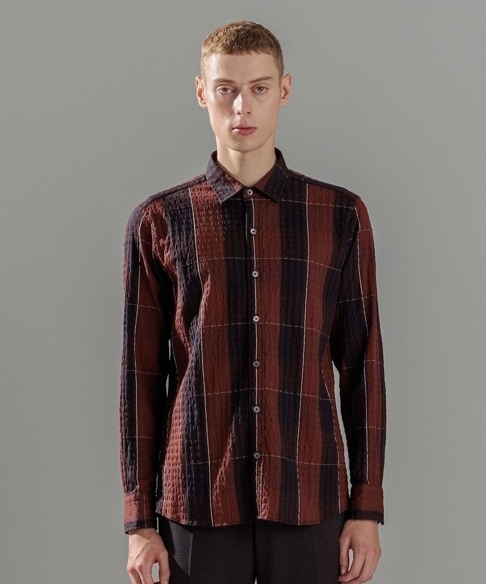 JOSEPH HOMME オーバーチェックジャガードストレッチ　レギュラーカラーシャツ 