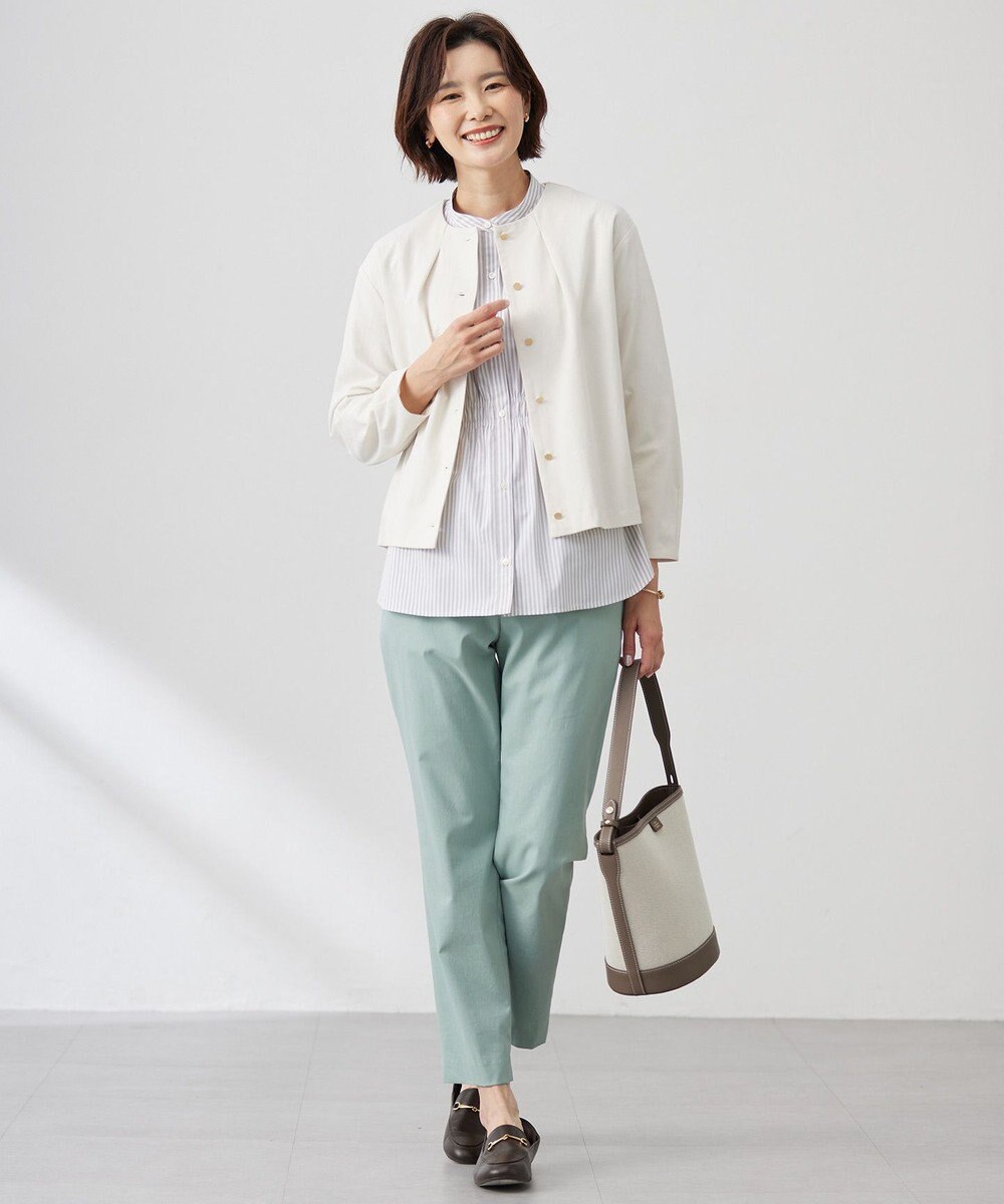 J.PRESS LADIES 【洗える・接触冷感・UVケア】エステネージュストライプ シャーリング  ブラウス 