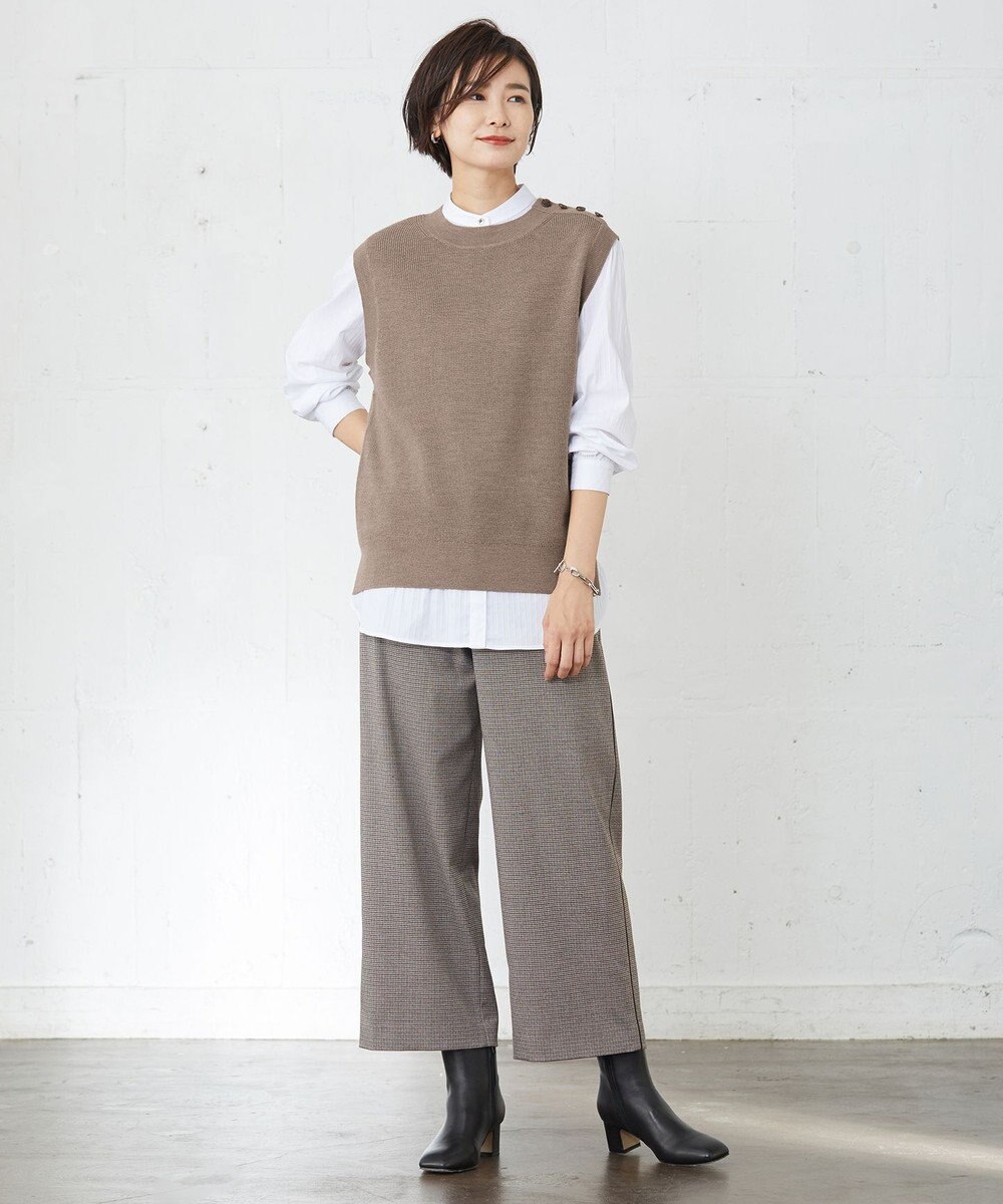 J.PRESS LADIES L 【洗える】Mixツイードチェック  セミワイド パンツ 