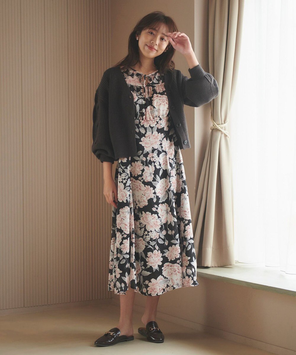 Feroux 【洗える】サイドケーブルバルキー カーディガン 