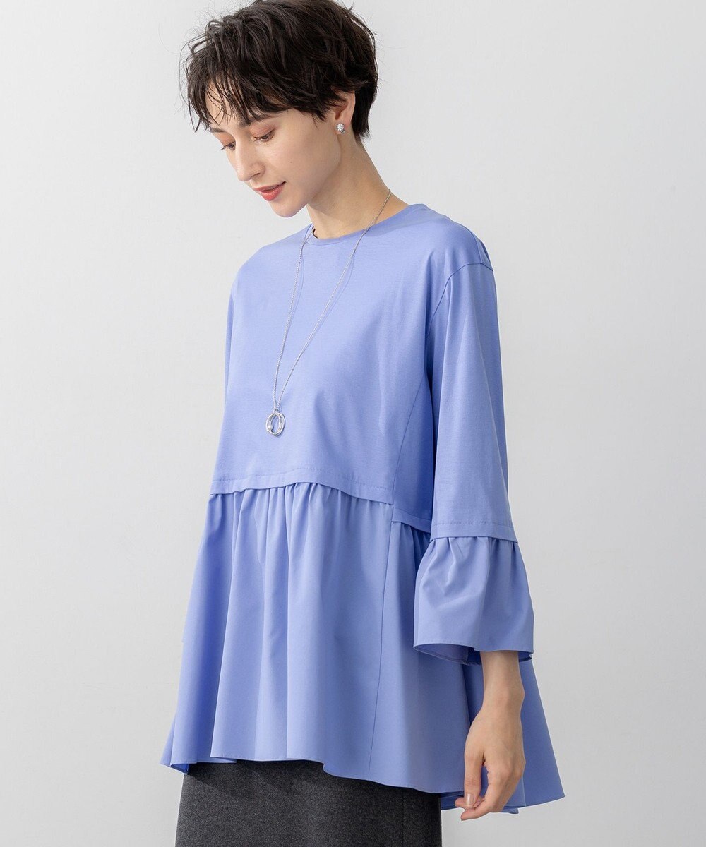 23区 【洗える】シルキータフタコンビ ペプラム カットソー 