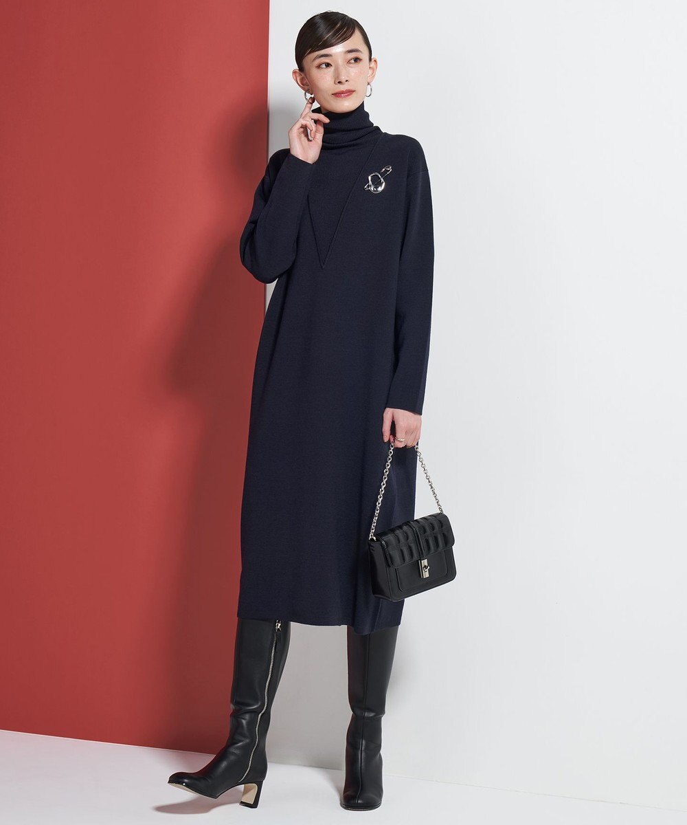 ICB 【WEB限定カラーあり】ウールブレンドスムース レイヤードデザインワンピース 