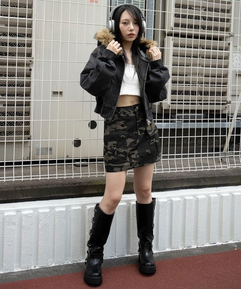 WEGO ファーフードデニムショートブルゾン 