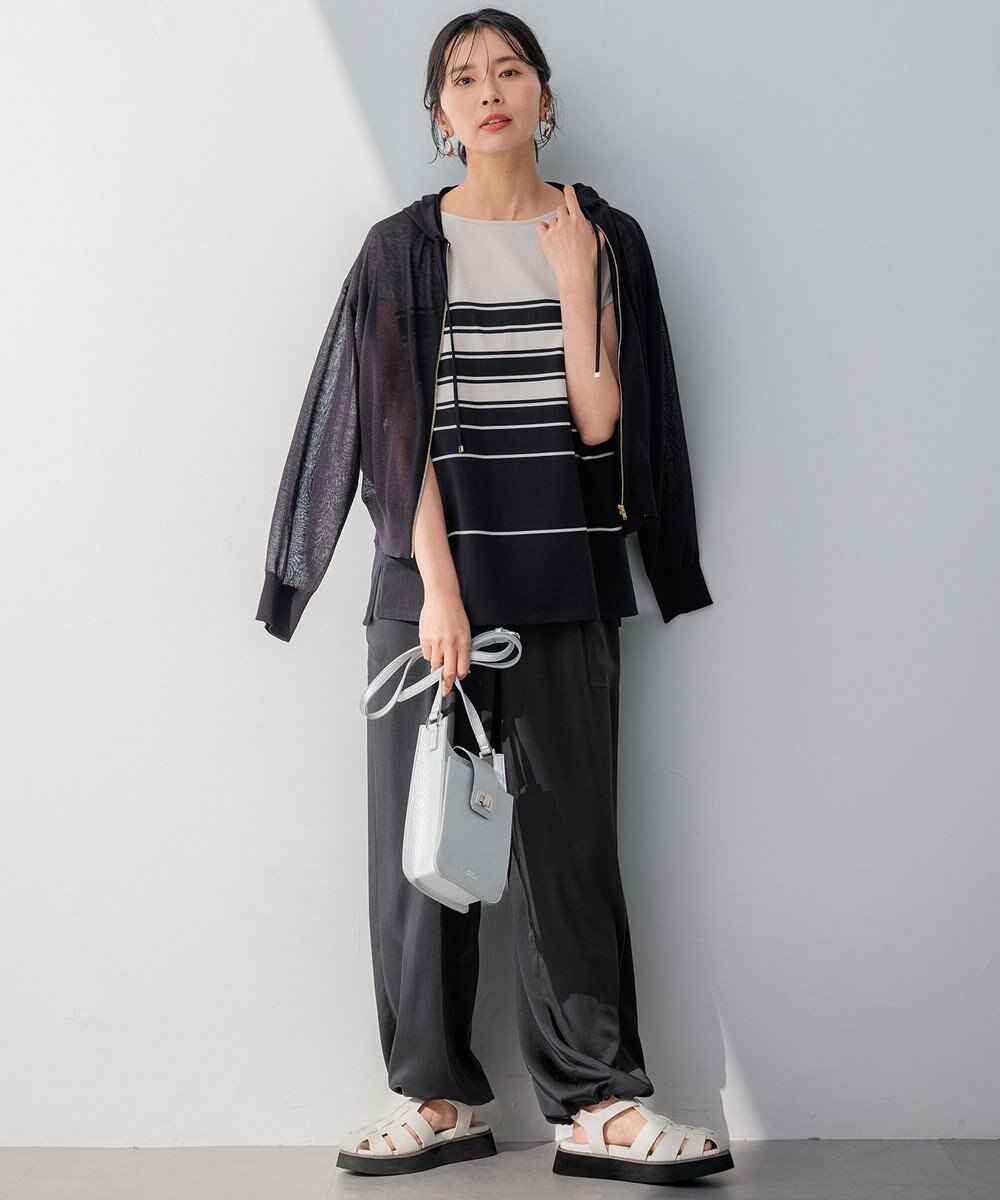 23区 L 【洗える】ランダムボーダー フレンチスリーブ カットソー 