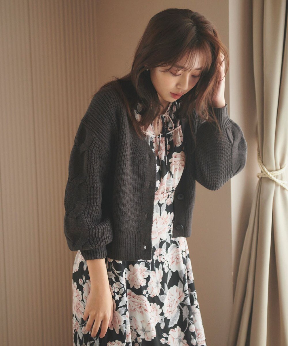 Feroux 【洗える】サイドケーブルバルキー カーディガン 