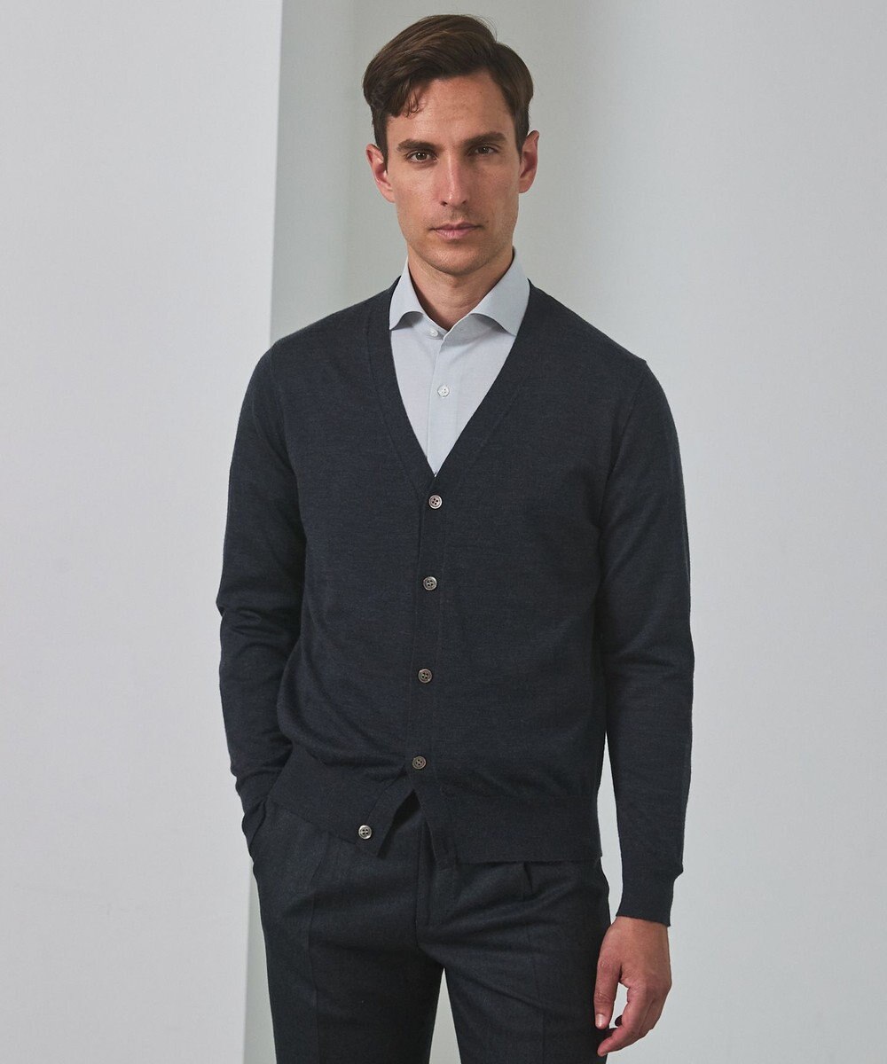 GOTAIRIKU 体温調整に【洗える/チクチクしにくい/ピリングしにくい】イタリア糸 ハイゲージ カーディガン_WOOL100% 