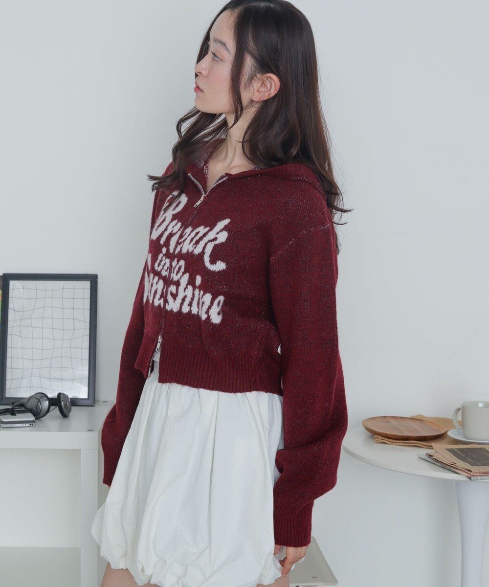 WEGO フラッフィーグラフィックジャガードニットZIPパーカー 