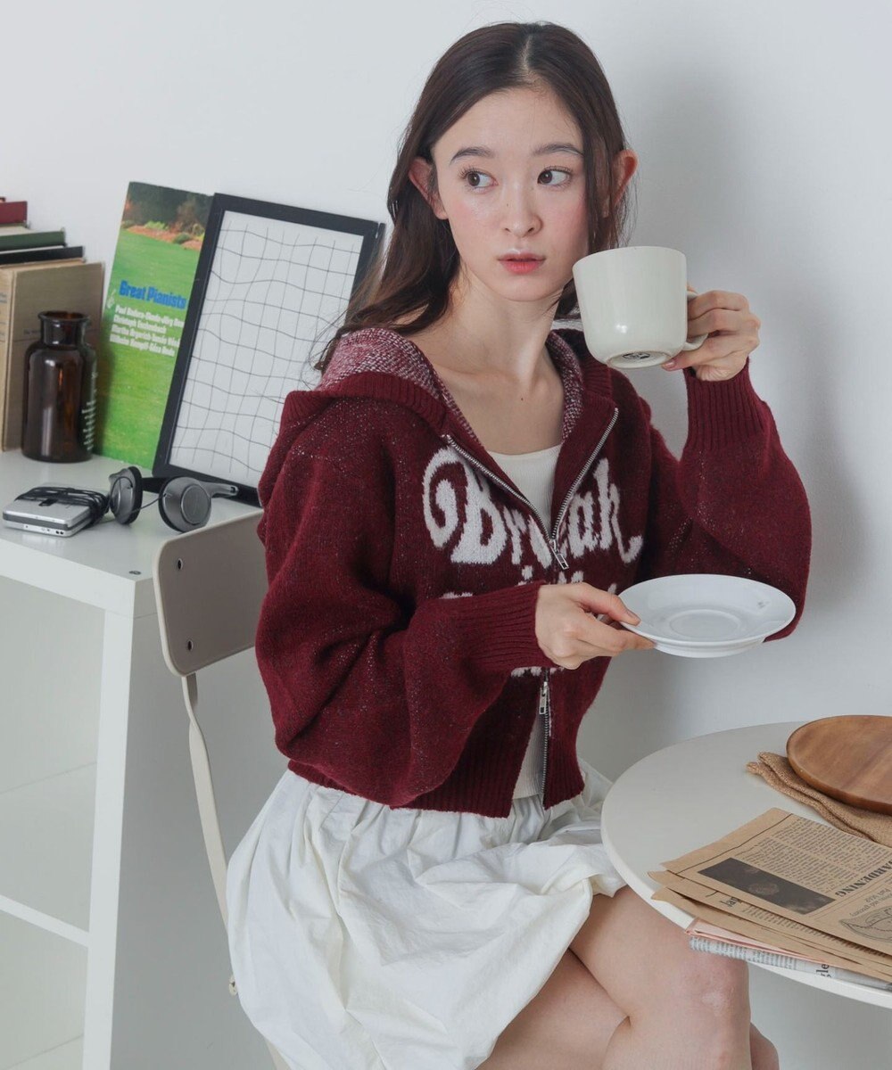 WEGO フラッフィーグラフィックジャガードニットZIPパーカー 