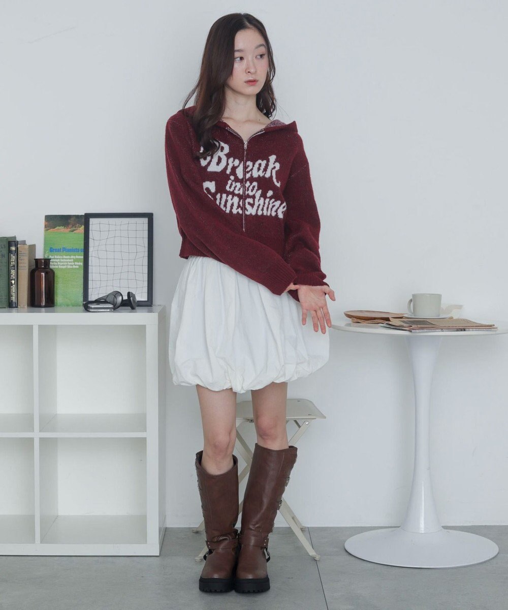 WEGO フラッフィーグラフィックジャガードニットZIPパーカー 